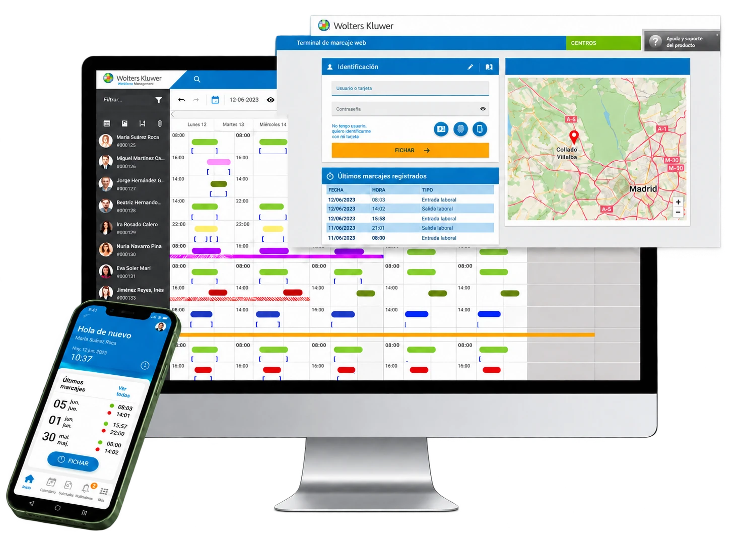a3gestion-del-tiempo-plataforma a3gestión del tiempo en ordenador, terminal de marcaje web y app móvil